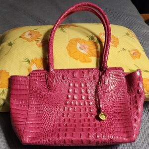 Brahmin Hot Pink Crocodile Embossed Tote Bag